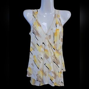White House Black Market Yellow and Cream Silk Top XXS
